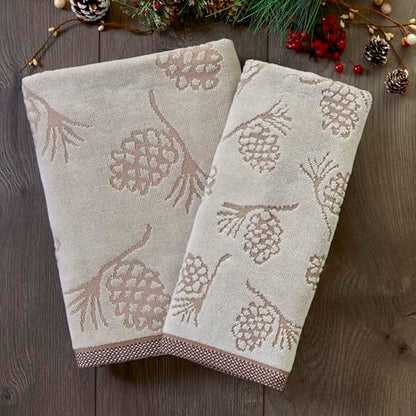 Christmas Pinecone Jacquard Towel Set - 4 Pieces, Bath & Hand Towels, Winter Decor