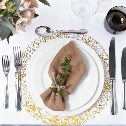 Gold Mesh Disposable Round Placemats Set of 12 - Elegant 13 Inch Holiday Table Decor