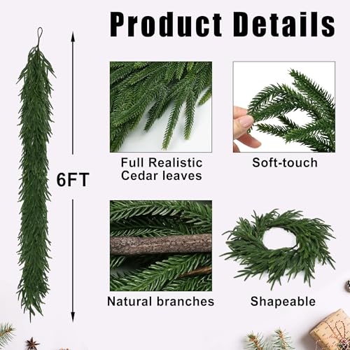 6 FT Realistic Christmas Pine Garland Artificial Greenery for Indoor Outdoor Holiday Decor