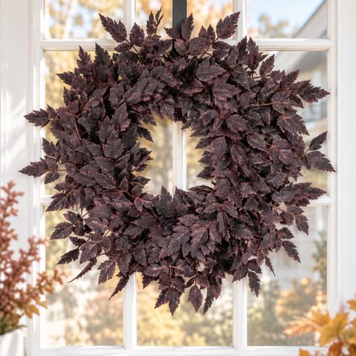 Fall Front Door Wreath with Plum Leaves - Seasonal Autumn Decor