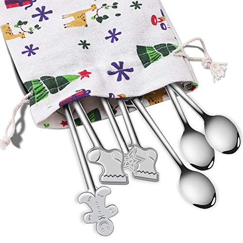 Christmas Stainless Steel Spoons Set - 8 Pieces with Holiday Patterns, Gift & Stocking Fillers