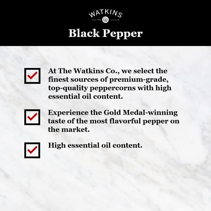 Watkins Gourmet Black Pepper Spice Tin - Pure Ground Flavor, 6 oz. | Perfect for Cooking