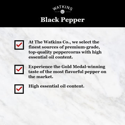 Watkins Gourmet Black Pepper Spice Tin - Pure Ground Flavor, 6 oz. | Perfect for Cooking