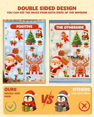 Christmas Window Clings - 9 Sheets 162 Pcs Santa Reindeer Snowman Holiday Decorations - Variation of This Listing