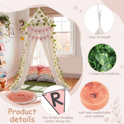 Kids Reading Corner Tent Set with Cushions & Lights - Cozy Play Nook