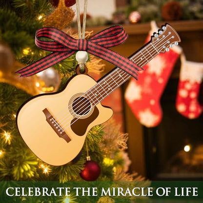 Guitar Ornament for Christmas Tree - Wooden Acoustic Guitar Decoration - Variation of Guitar Ornaments