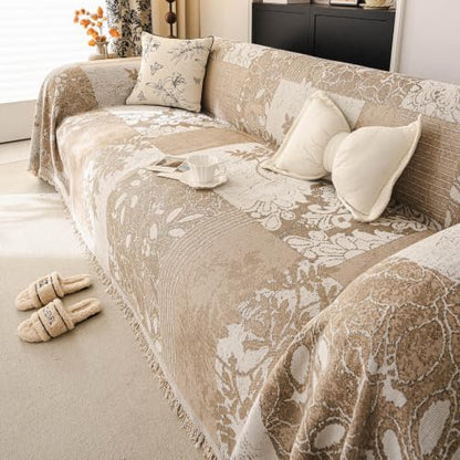 HANDONTIME Vintage Botanical Sofa Cover French Country Floral Couch Cover F:oatmeal 71" x 150"