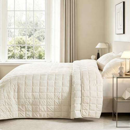 Cream Lightweight Queen Quilt Set for Hot Sleepers, Breathable & Pet Hair Resistant
