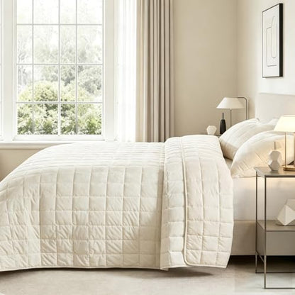 Cream Lightweight Queen Quilt Set for Hot Sleepers, Breathable & Pet Hair Resistant
