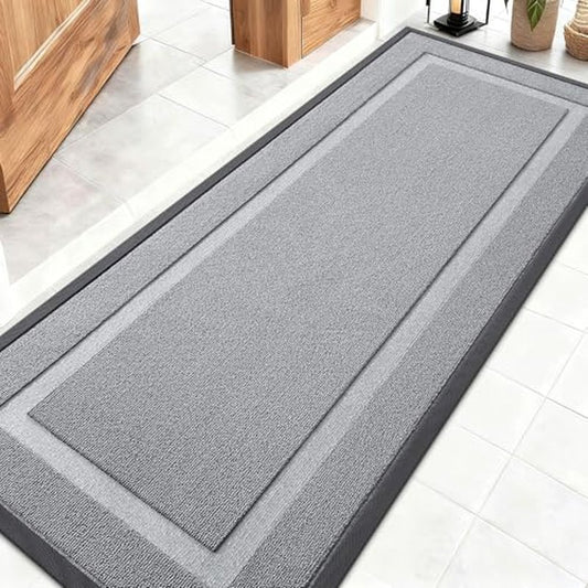 OLANLY Front Door Mat Indoor Outdoor Entrance, Waterproof All-Season, All-Weather Doormat, Sturdy Natural Rubber, Low Profile, Easy Clean Patio Porch Entryway Mat, 59x20, Ash Gray