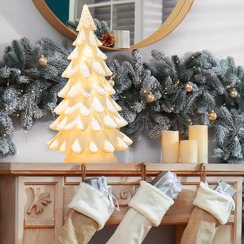Bdor White Christmas Tree - 11-Inch Tabletop Decor with Lights & Snowflakes | Exquisite Resin Ornament