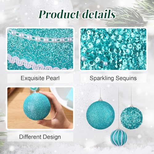 Turquoise Christmas Ball Ornaments Set - 32 Pcs Multi-Size Holiday Decorations