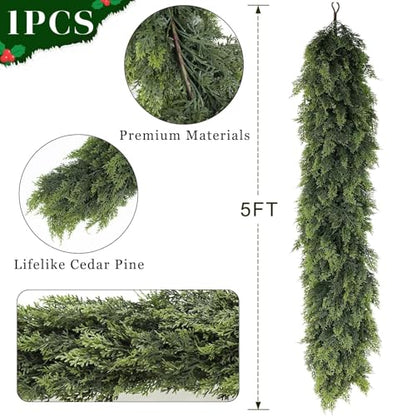 5FT Lifelike Touch Artificial Christmas Cedar Garland for Mantle Decor - Variation of 1 / 5 FT