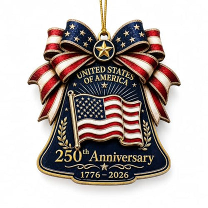 Patriotic Bell Ornament - 250th Anniversary Christmas Decoration, Wooden American Flag, Double-Sided 2026 Keepsake