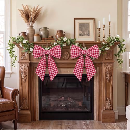 Red Gingham Fabric Sash Wraps for Front Door 2-Pack - 56 Inch Seasonal Decor