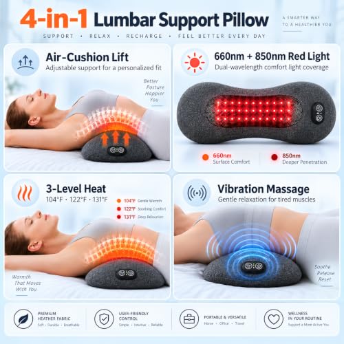 Lumbar Support Pillow with Heat and Red Light Therapy for Back Pain Relief