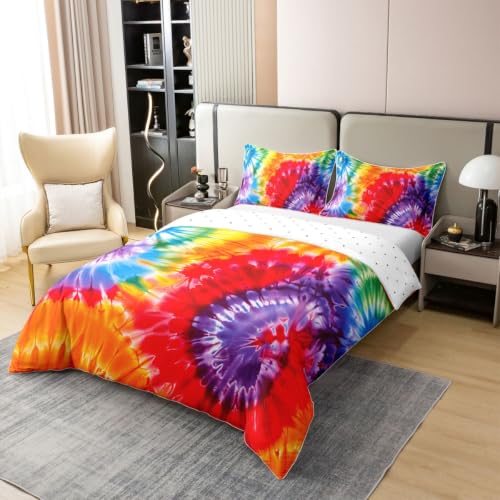Rainbow Tie Dye Duvet Cover Set Twin Size 100% Cotton Bedding