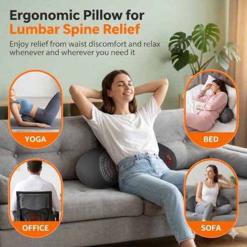 Electric Lumbar Massager Pillow with Heat Vibration & Stretching for Back Relief
