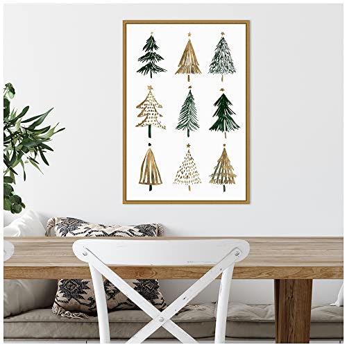 Evergreen Trees Wall Art Canvas 23x16 with Gold Float Frame - Holiday Decor