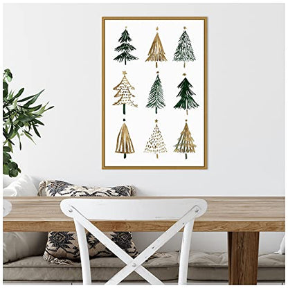 Evergreen Trees Wall Art Canvas 23x16 with Gold Float Frame - Holiday Decor