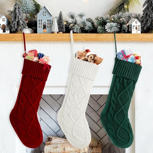 White Knit Christmas Stocking - 18 Inch Large Holiday Gift Decor
