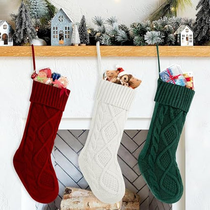 White Knit Christmas Stocking - 18 Inch Large Holiday Gift Decor