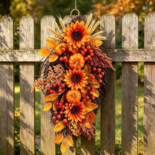 Fall Harvest Teardrop Swag for Front Door Thanksgiving Decor