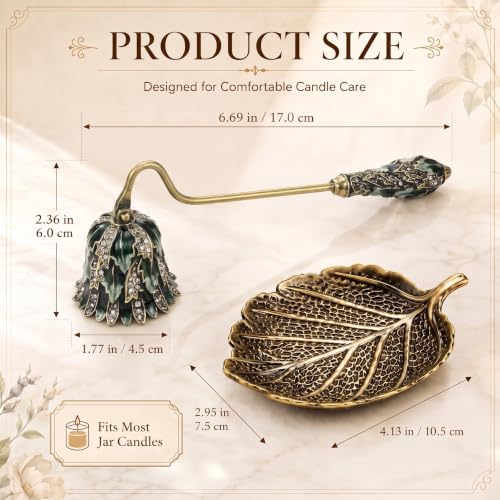 Decorative Candle Snuffer with Tray for Home Decor, Green