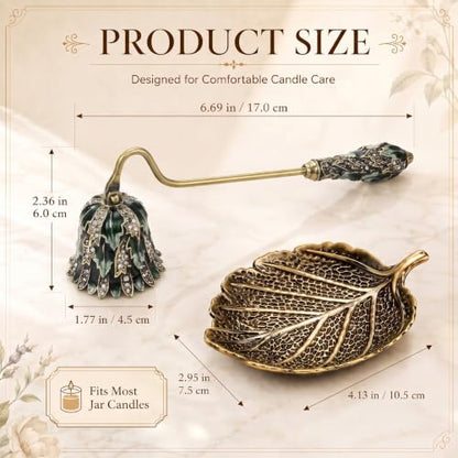 Decorative Candle Snuffer with Tray for Home Decor, Green