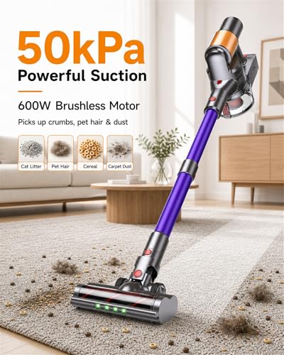 Cordless Stick Vacuum Cleaner with 2 Batteries, 120-Minute Runtime for Pet Hair and Home Cleaning