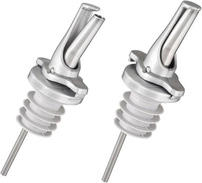 3-in-1 Liquor Pour spout with Built-in Fruit Fly Protection - BPA Free & Dishwasher Safe Hygienic Alcohol Speed Spouts - Also for Olive Oil, Juice, Syrup. Silver 2 Pack