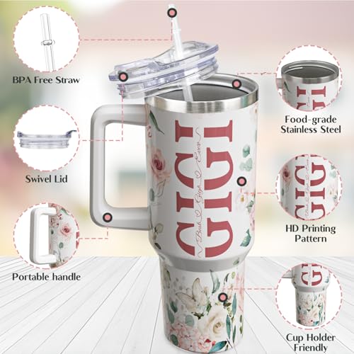 Gigi 40oz Insulated Travel Tumbler with Handle & Straw - Grandma Gift