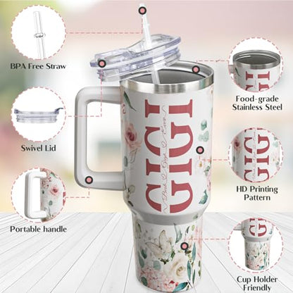 Gigi 40oz Insulated Travel Tumbler with Handle & Straw - Grandma Gift