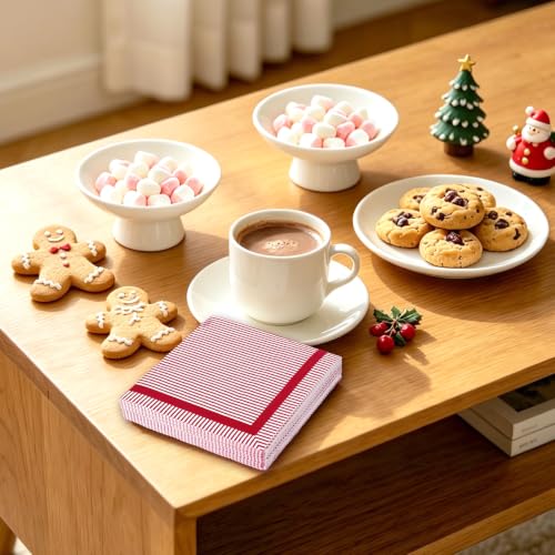 Red Stripe Cocktail Napkins - 50 Pcs Disposable Paper Party Supplies