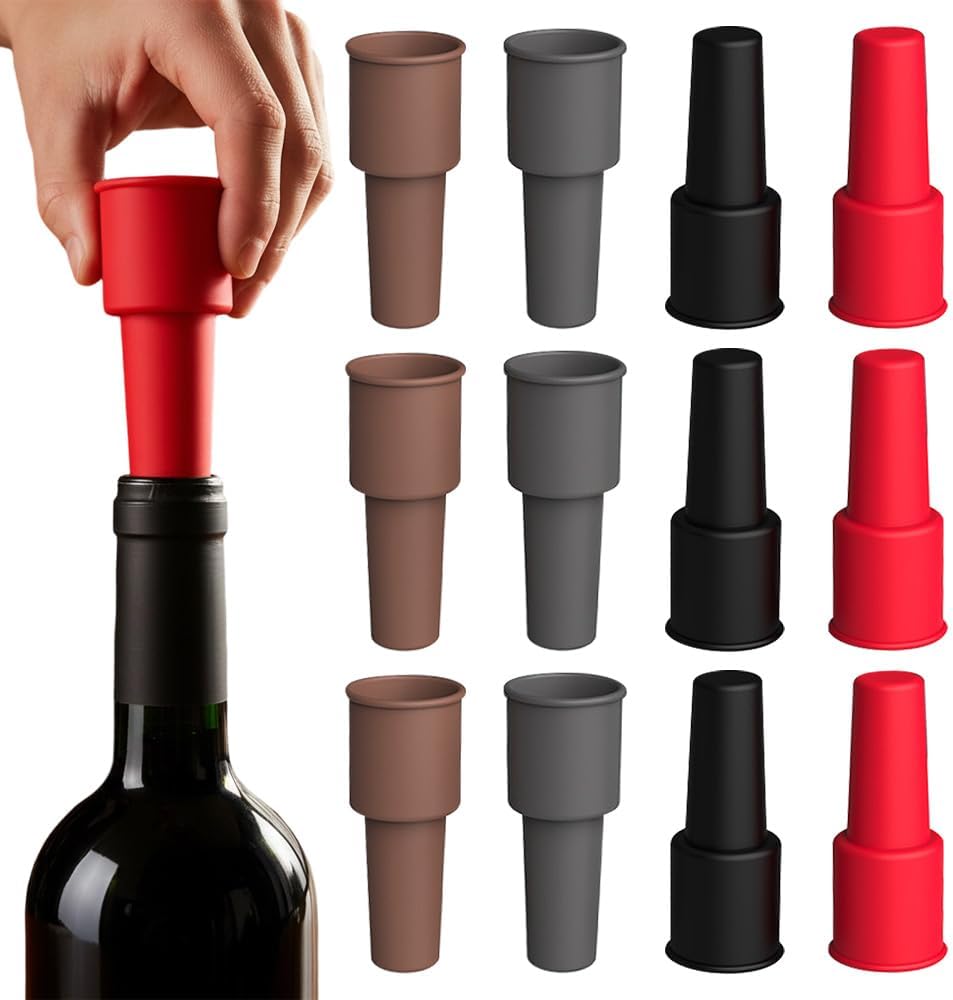 Silicone Wine Stopper for Wine Bottles, 2025 New Wine Stoppers for Wine Bottles, Seal Bottle Cover for Beer Champagne, Glass Bottle Sealer Covers Wine Stoppers for Home Use (12, No Handle)