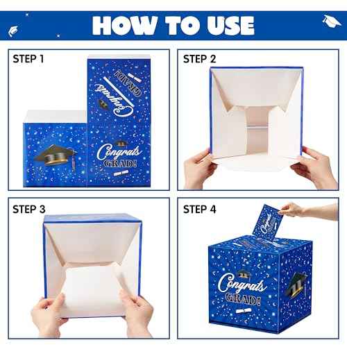 JOYIN 9" Graduation Decorations Card Box with 36 PCS Cards (Blue), Class of 2025 Congrats Grad Box for Grad Party Decoration, Gift Card Money Box Holder for Graduation Party Favor Gifts Supplies