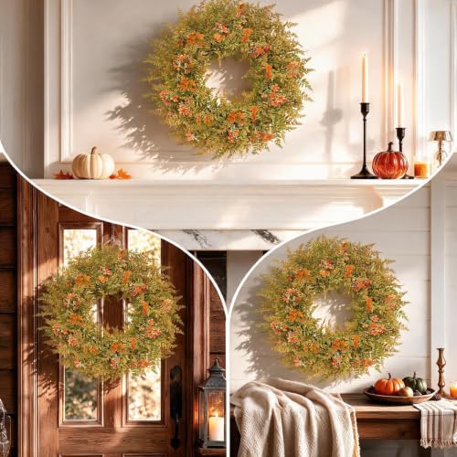Large Artificial Fall Wreath for Front Door - 26 Inch Autumn Decor