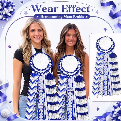 Blue White Silver Homecoming Mum Braids 30 Inch DIY Spirit Accessories - Set of 6