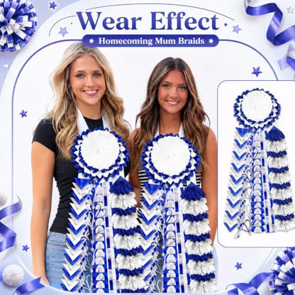 Blue White Silver Homecoming Mum Braids 30 Inch DIY Spirit Accessories - Set of 6