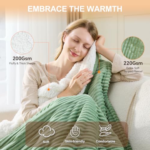 Green Full-Size Electric Heated Blanket with Preheat Function - 72x84 Inches
