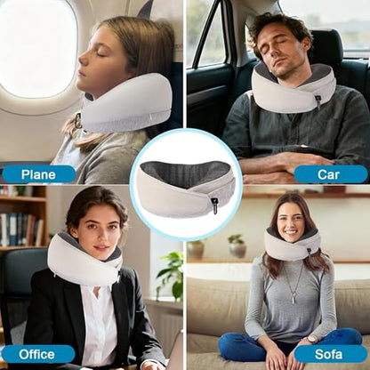Travel Neck Pillow for Airplanes and Cars - Memory Foam Support for Long Flights