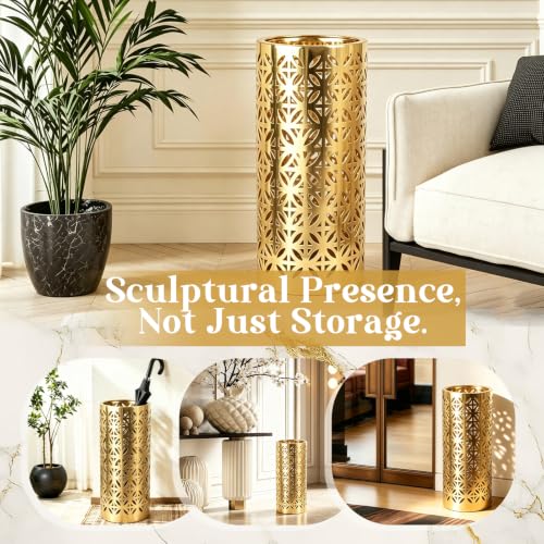 Gold Ceramic Umbrella Stand 7.9x7.9x17.9 Inches Entryway Decor