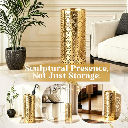 Gold Ceramic Umbrella Stand 7.9x7.9x17.9 Inches Entryway Decor