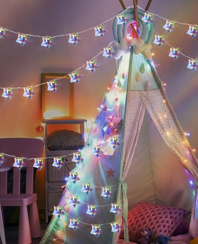 50 LED Iridescent Star String Lights - USB & Battery Operated Indoor Outdoor Decor - White-Star-50