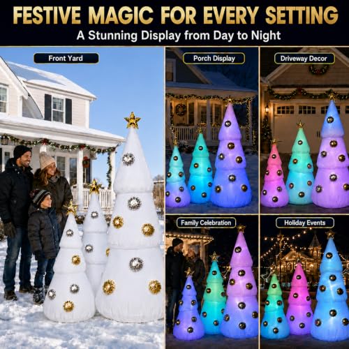 7FT White Christmas Tree Inflatables Set with Color LED Lights - Holiday Decor