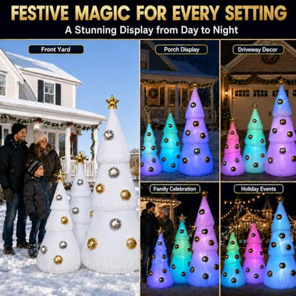 7FT White Christmas Tree Inflatables Set with Color LED Lights - Holiday Decor