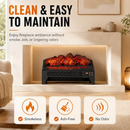 18 Inch Electric Fireplace Logs Insert with App Control - 1400W Heater