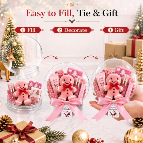 Christmas Snow Globe DIY Kit - Clear Plastic Globe with Decorations & Bow