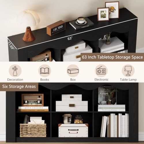 Black 63 Inch Console Table with 6 Storage Cubes - Entryway & Living Room