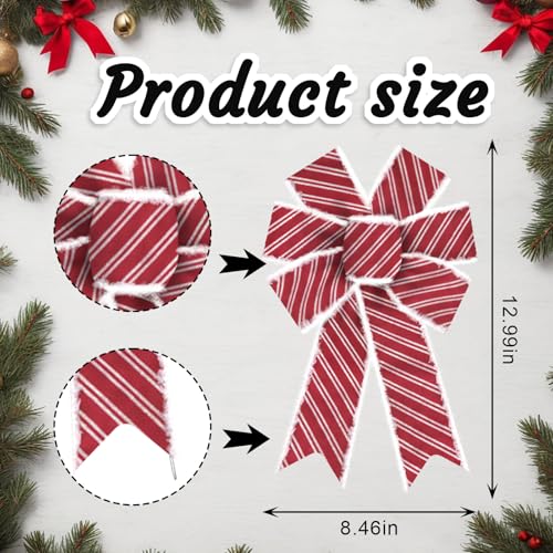 Luxury Red & White Frayed Edge Christmas Wreath Bow - Style D, Extra Large 11.42x20.87 Inches